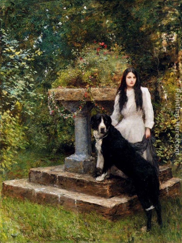 Sir Hubert von Herkomer A Young Girl And Her Dog